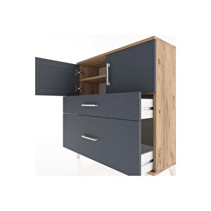 Arges Şifonyer 2 Raflı 2 Çekmeceli 2 Kapaklı 88x30x96 Çam-antrasit