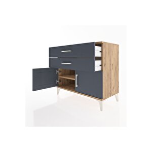 Hyperion Şifonyer Tek Raflı 2 Çekmeceli 2 Kapaklı 88x44x80 Çam-antrasit