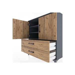 Hyperion Şifonyer 3 Raflı 2 Çekmeceli 2 Kapaklı 88x44x96 Antrasit-çam