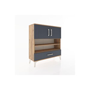 Arges Şifonyer 4 Raflı Tek Çekmeceli 2 Kapaklı 88x30x96 Çam-antrasit