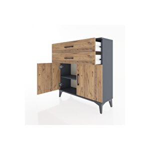 Arges Şifonyer Tek Raflı 2 Çekmeceli 2 Kapaklı 88x30x96 Antrasit-çam