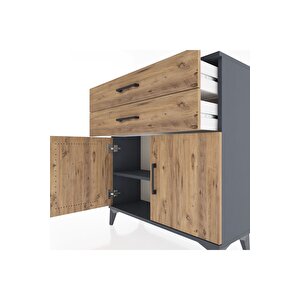 Arges Şifonyer Tek Raflı 2 Çekmeceli 2 Kapaklı 88x30x96 Antrasit-çam