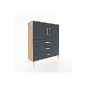 Arges Şifonyer 2 Raflı 3 Çekmeceli 2 Kapaklı 88x30x106 Çam-antrasit