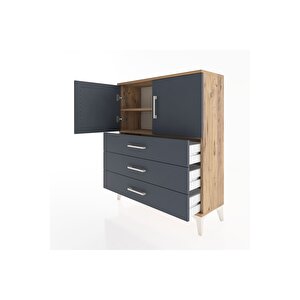 Arges Şifonyer 2 Raflı 3 Çekmeceli 2 Kapaklı 88x30x106 Çam-antrasit