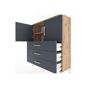 Arges Şifonyer 2 Raflı 3 Çekmeceli 2 Kapaklı 88x30x106 Çam-antrasit