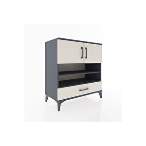 Hyperion Şifonyer 4 Raflı Tek Çekmeceli 2 Kapaklı 88x44x96 Antrasit-aytaşı