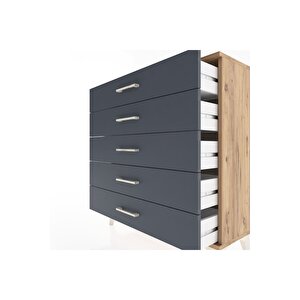 Arges Şifonyer 5 Çekmeceli 88x30x96 Çam-antrasit