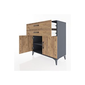 Hyperion Şifonyer Tek Raflı 2 Çekmeceli 2 Kapaklı 88x44x96 Antrasit-çam