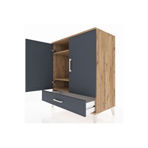 Hyperion Şifonyer 3 Raflı Tek Çekmeceli 2 Kapaklı 88x44x106 Çam-antrasit