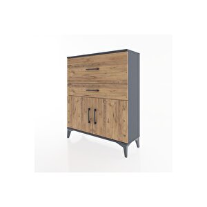 Arges Şifonyer Tek Raflı 2 Çekmeceli 2 Kapaklı 88x30x106 Antrasit-çam