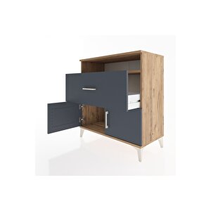 Hyperion Şifonyer Tek Raflı Tek Çekmeceli 2 Kapaklı 88x44x96 Çam-antrasit