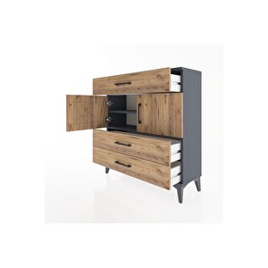 Arges Şifonyer 2 Raflı 3 Çekmeceli 2 Kapaklı 88x30x96 Antrasit-çam