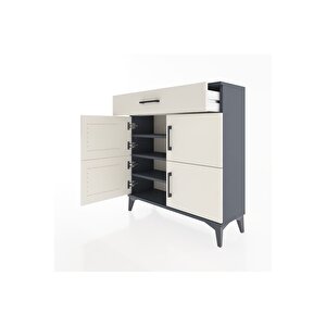 Arges Şifonyer 3 Raflı Tek Çekmeceli 4 Kapaklı 88x30x96 Antrasit-aytaşı