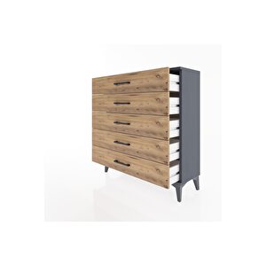 Arges Şifonyer 5 Çekmeceli 88x30x96 Antrasit-çam