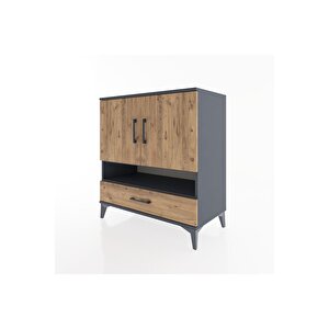 Hyperion Şifonyer 4 Raflı Tek Çekmeceli 2 Kapaklı 88x44x96 Antrasit-çam