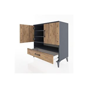 Hyperion Şifonyer 4 Raflı Tek Çekmeceli 2 Kapaklı 88x44x96 Antrasit-çam