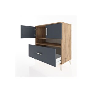 Hyperion Şifonyer 2 Raflı Tek Çekmeceli 2 Kapaklı 88x44x96 Çam-antrasit