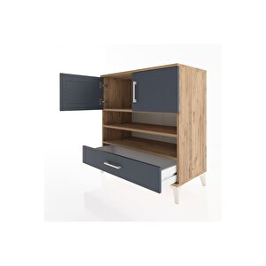 Hyperion Şifonyer 3 Raflı Tek Çekmeceli 2 Kapaklı 88x44x96 Çam-antrasit