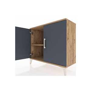 Kronos Şifonyer Tek Raflı 2 Kapaklı 88x59x80 Çam-antrasit