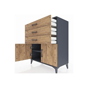 Hyperion Şifonyer Tek Raflı 3 Çekmeceli 2 Kapaklı 88x44x106 Antrasit-çam
