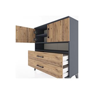 Arges Şifonyer 3 Raflı 2 Çekmeceli 2 Kapaklı 88x30x96 Antrasit-çam