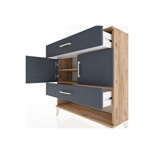 Arges Şifonyer 2 Raflı 2 Çekmeceli 2 Kapaklı 88x30x96 Çam-antrasit