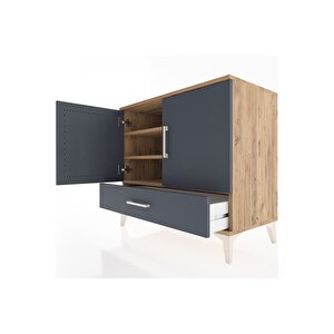 Hyperion Şifonyer 3 Raflı Tek Çekmeceli 2 Kapaklı 88x44x80 Çam-antrasit