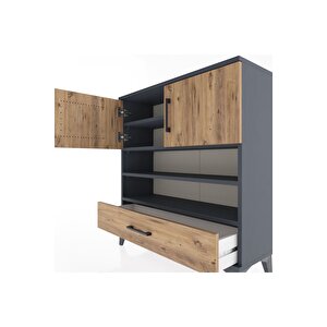 Arges Şifonyer 4 Raflı Tek Çekmeceli 2 Kapaklı 88x30x96 Antrasit-çam