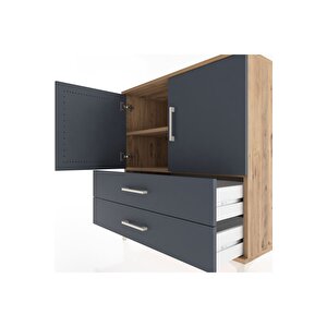 Hyperion Şifonyer 2 Raflı 2 Çekmeceli 2 Kapaklı 88x44x96 Çam-antrasit