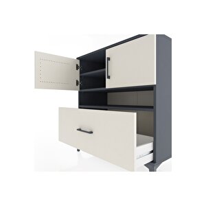 Hyperion Şifonyer 3 Raflı Tek Çekmeceli 2 Kapaklı 88x44x96 Antrasit-aytaşı