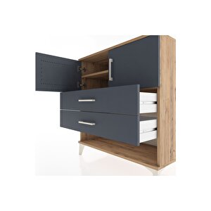 Hyperion Şifonyer 2 Raflı 2 Çekmeceli 2 Kapaklı 88x44x96 Çam-antrasit