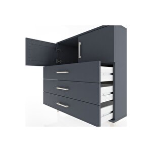 Hyperion Şifonyer Tek Raflı 3 Çekmeceli 2 Kapaklı 88x44x96 Antrasit-antrasit