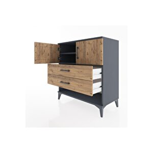 Hyperion Şifonyer 2 Raflı 2 Çekmeceli 2 Kapaklı 88x44x96 Antrasit-çam