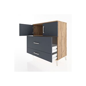 Hyperion Şifonyer Tek Raflı 2 Çekmeceli 2 Kapaklı 88x44x96 Çam-antrasit