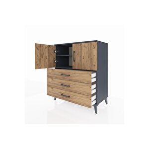 Hyperion Şifonyer 2 Raflı 3 Çekmeceli 2 Kapaklı 88x44x106 Antrasit-çam