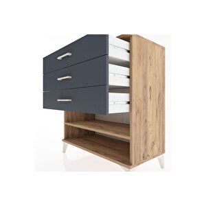 Hyperion Şifonyer Tek Raflı 3 Çekmeceli 88x44x96 Çam-antrasit