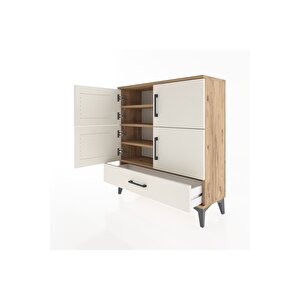Arges Şifonyer 4 Raflı Tek Çekmeceli 4 Kapaklı 88x30x96 Çam-aytaşı