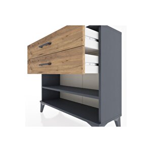 Arges Şifonyer Tek Raflı 2 Çekmeceli 88x30x80 Antrasit-çam