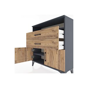 Arges Şifonyer 2 Raflı 2 Çekmeceli 2 Kapaklı 88x30x96 Antrasit-çam