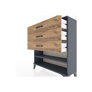 Arges Şifonyer Tek Raflı 3 Çekmeceli 88x30x96 Antrasit-çam