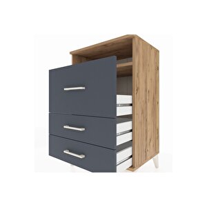 Hyperion Komodin Tek Raflı 3 Çekmeceli 60x44x96 Çam-antrasit