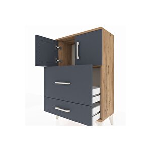 Arges Komodin Tek Raflı 2 Çekmeceli 2 Kapaklı 60x30x96 Çam-antrasit