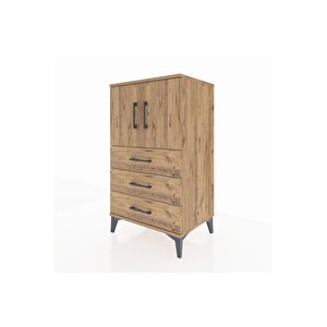 Hyperion Komodin 2 Raflı 3 Çekmeceli 2 Kapaklı 60x44x106 Çam-çam