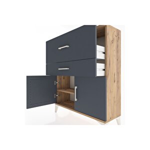 Arges Şifonyer Tek Raflı 2 Çekmeceli 2 Kapaklı 88x30x106 Çam-antrasit