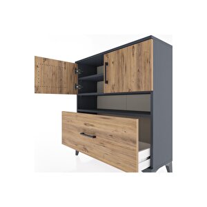 Arges Şifonyer 3 Raflı Tek Çekmeceli 2 Kapaklı 88x30x96 Antrasit-çam