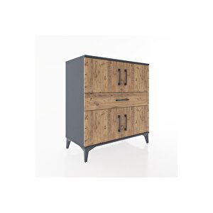 Hyperion Şifonyer Tek Raflı Tek Çekmeceli 4 Kapaklı 88x44x96 Antrasit-çam