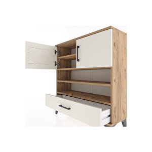 Arges Şifonyer 4 Raflı Tek Çekmeceli 2 Kapaklı 88x30x96 Çam-aytaşı