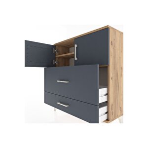 Arges Şifonyer 2 Raflı 2 Çekmeceli 2 Kapaklı 88x30x96 Çam-antrasit