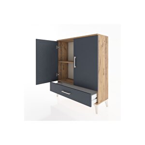 Arges Şifonyer 2 Raflı Tek Çekmeceli 2 Kapaklı 88x30x106 Çam-antrasit