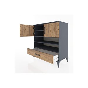 Hyperion Şifonyer 4 Raflı Tek Çekmeceli 2 Kapaklı 88x44x96 Antrasit-çam